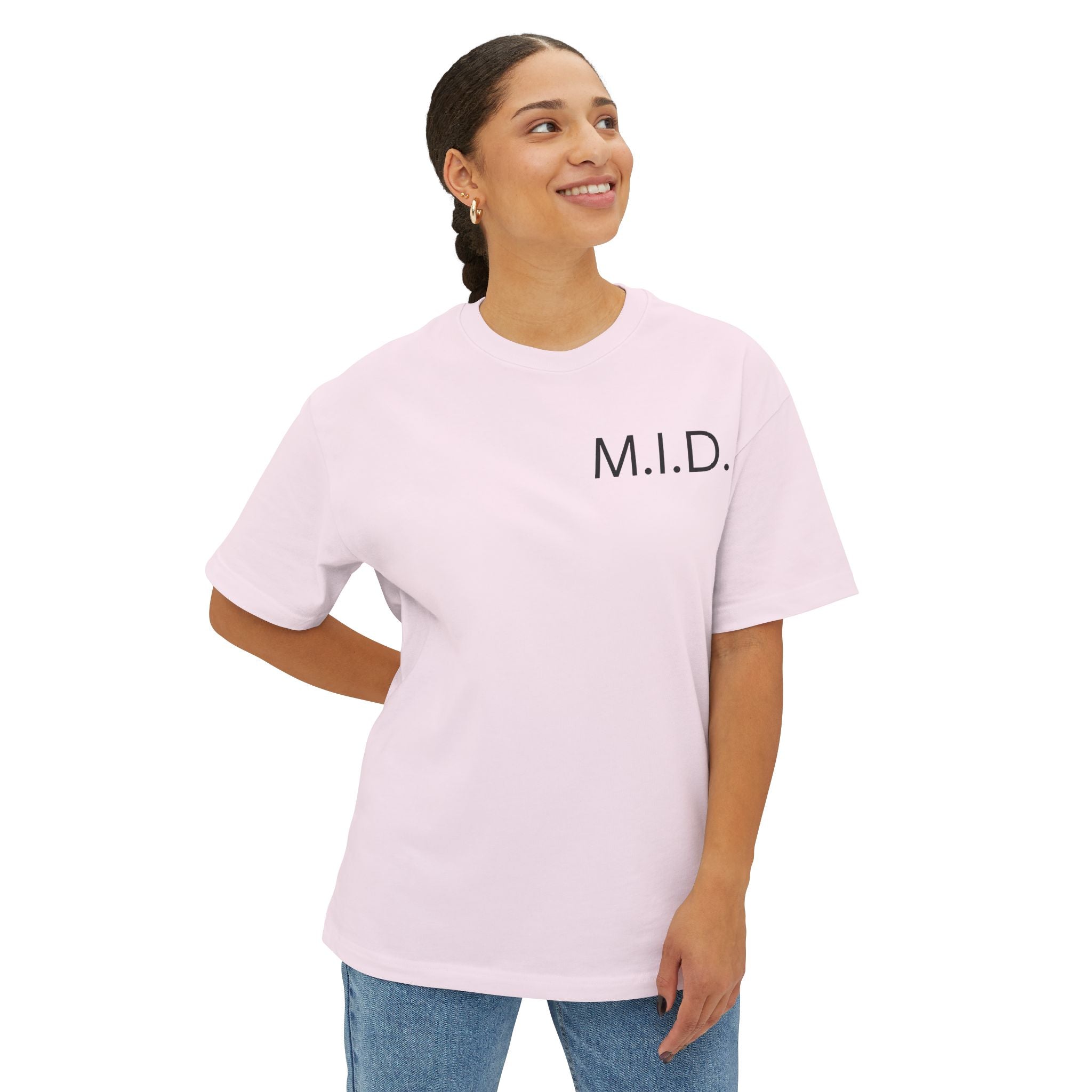 Minimalist Unisex Oversized Tee with M.I.D. Design, Casual Wear, Gift for Friends, Streetwear Style, Summer Essential