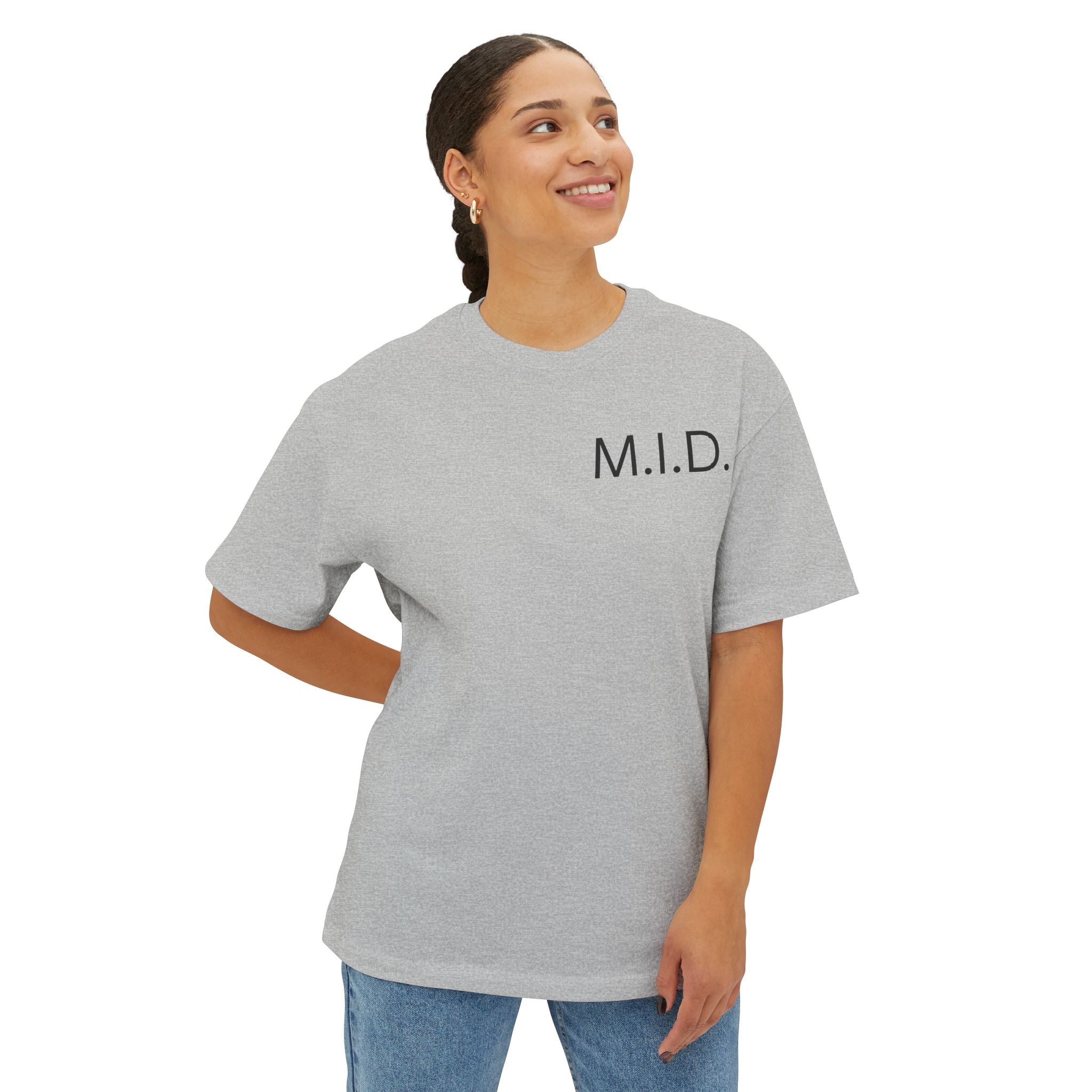 Minimalist Unisex Oversized Tee with M.I.D. Design, Casual Wear, Gift for Friends, Streetwear Style, Summer Essential