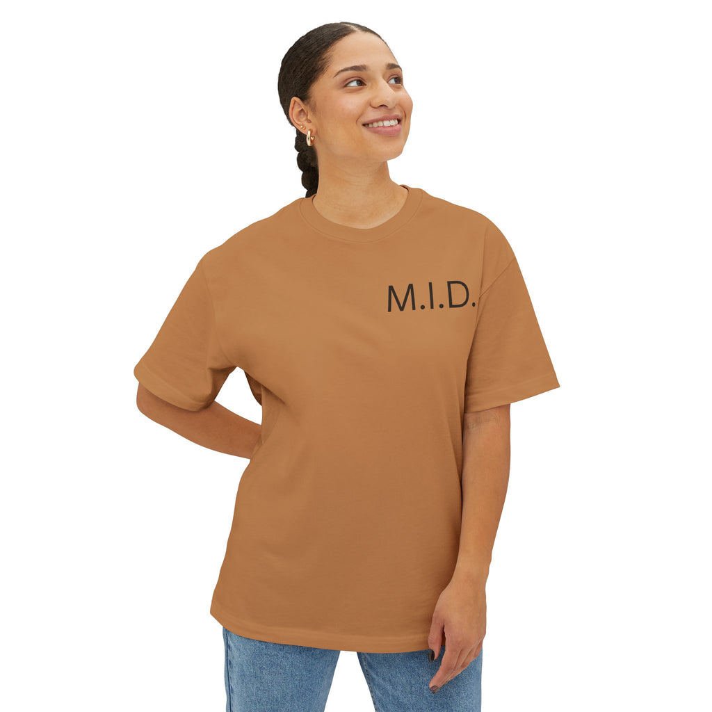 Minimalist Unisex Oversized Tee with M.I.D. Design, Casual Wear, Gift for Friends, Streetwear Style, Summer Essential